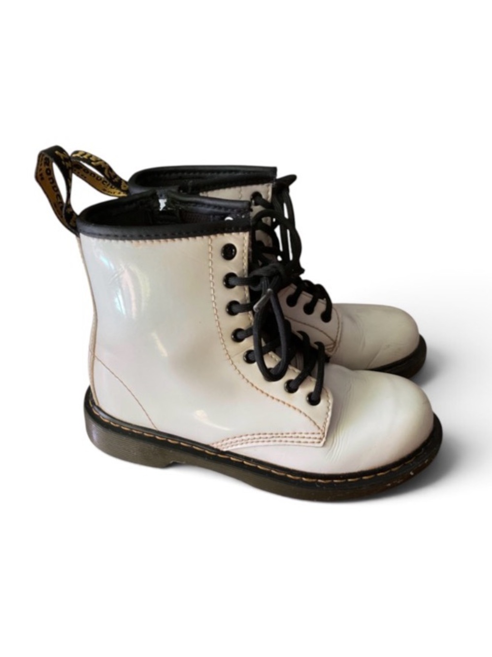 Dr. Martens 1460 Patent Leather Lace Up Boots in White Sz 1 girls
